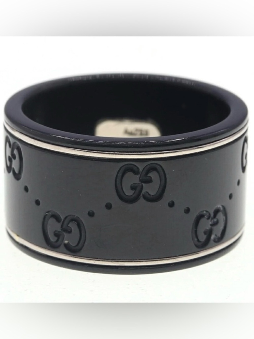 Gucci Icon 18k White Gold and Black GG Band Ring